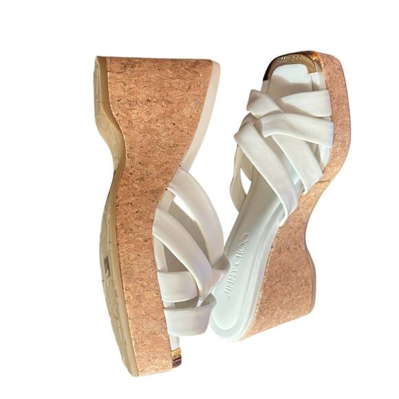 Jimmy Choo Maribou 110 Platform Leather Wedge Slide Sandals NEW EU 38.5/US 8.5 - Picture 7 of 10